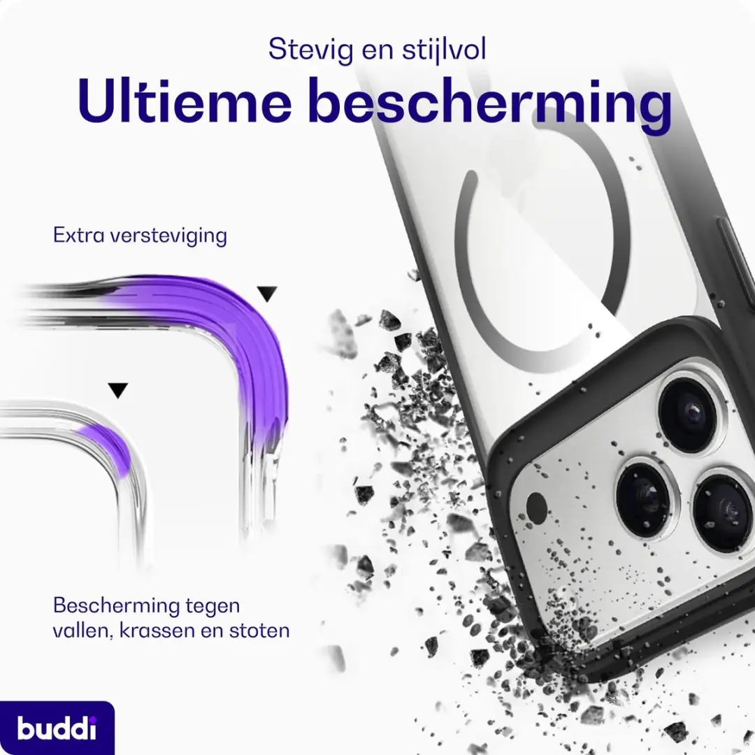 Buddi Hybrid Hoesje iPhone 18 Pro Max - MagSafe - Transparant Zwart