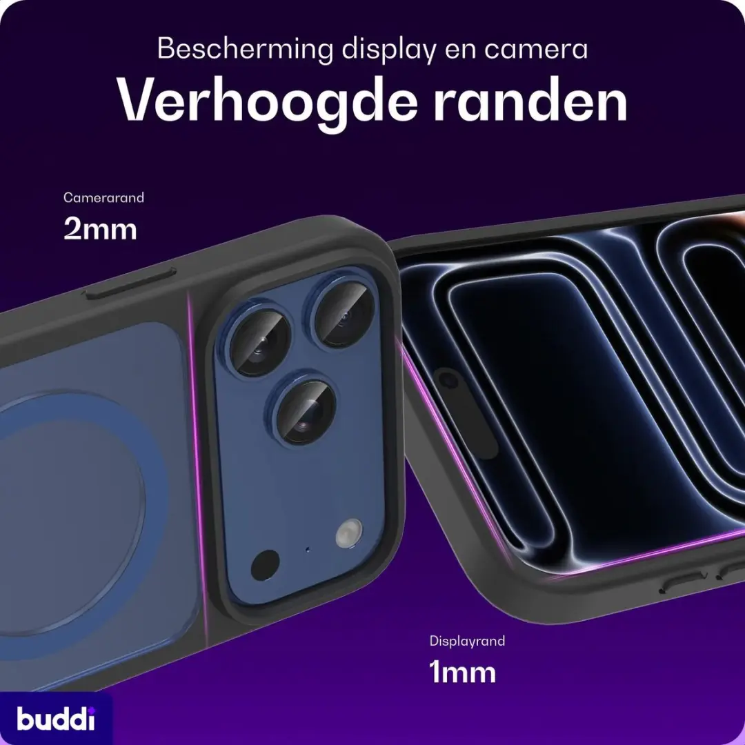 Buddi Frost Hoesje iPhone 18 Pro - Mat Zwart - MagSafe
