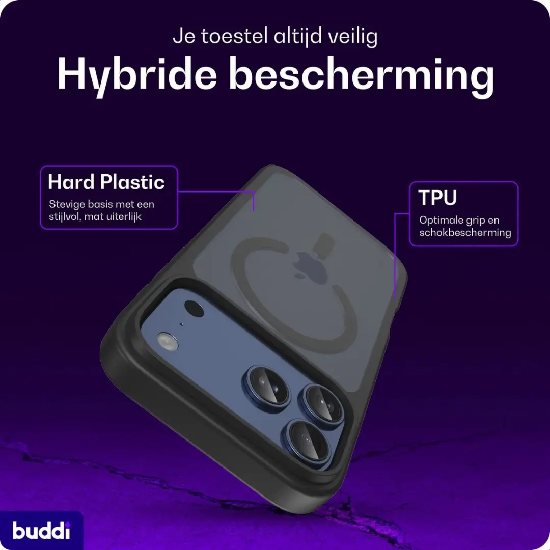 Buddi Frost Hoesje iPhone 18 Pro Max - Mat Zwart - MagSafe