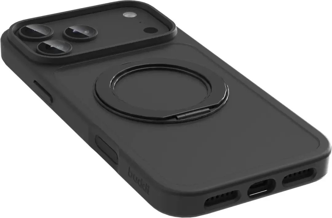 Buddi Frost Hoesje iPhone 18 Pro - Mat Zwart - MagSafe - 360° Stand