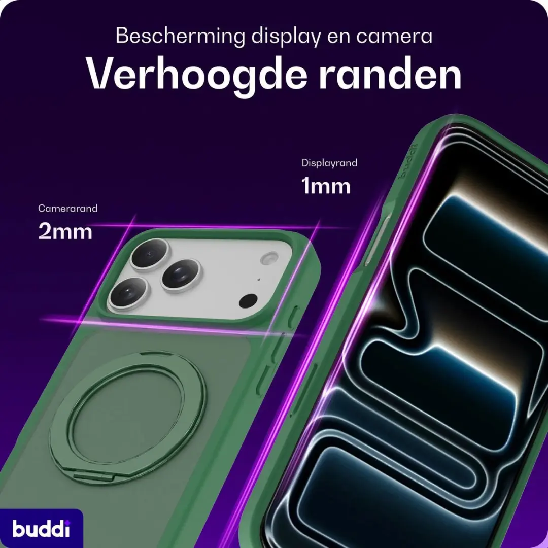 Buddi Frost Hoesje iPhone 18 Pro - Mat Groen - MagSafe - 360° Stand