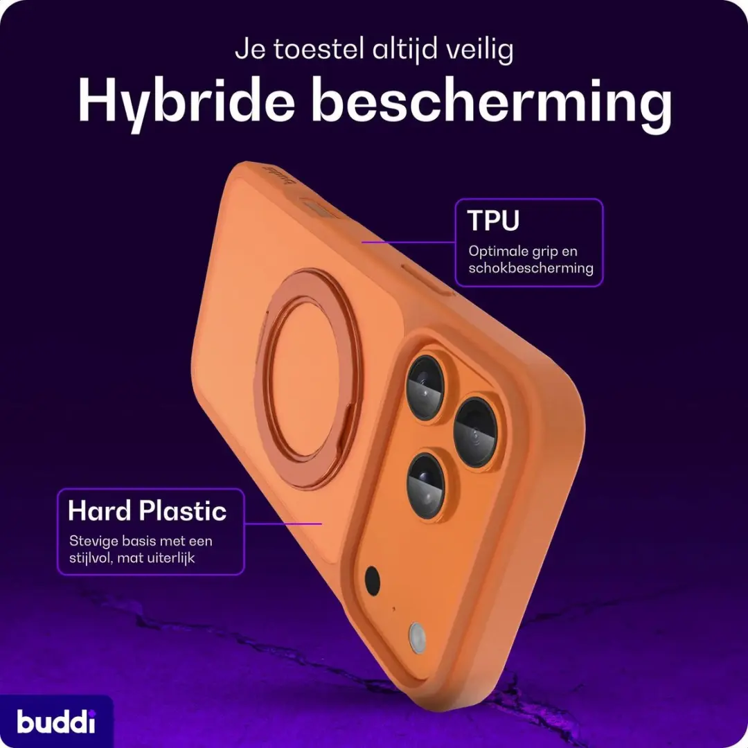 Buddi Frost Hoesje iPhone 18 Pro - Oranje - MagSafe - 360° Stand