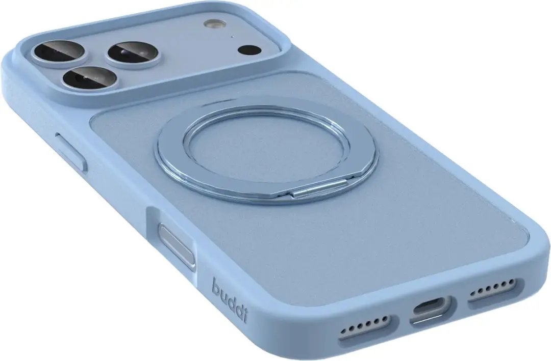 Buddi Frost Hoesje iPhone 18 Pro - Licht Blauw - MagSafe - 360° Draaibare Stand