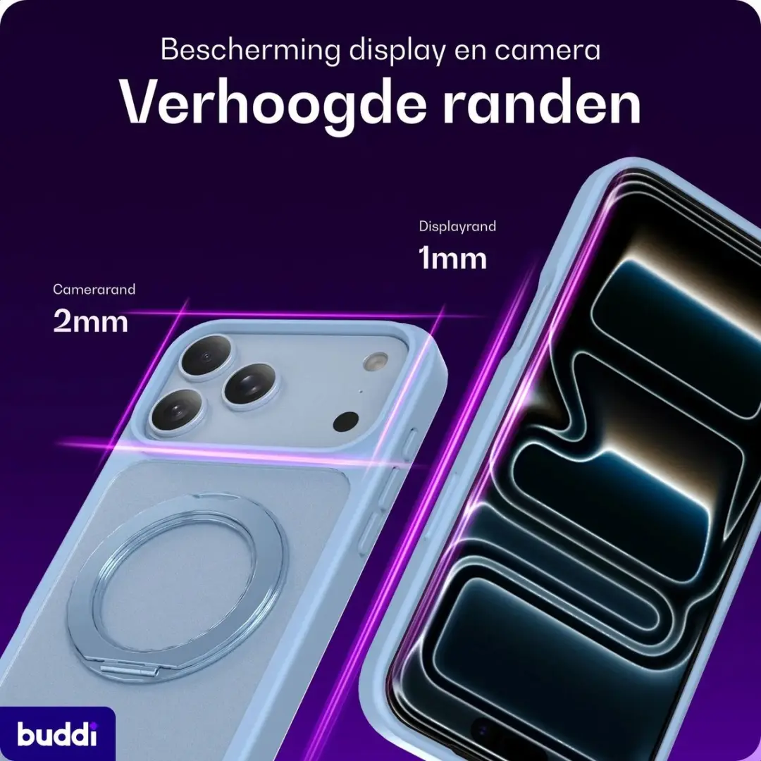 Buddi Frost Hoesje iPhone 18 Pro - Licht Blauw - MagSafe - 360° Draaibare Stand