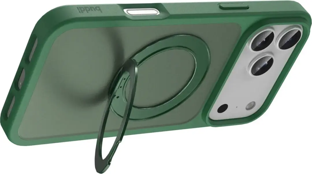 Buddi Frost Hoesje iPhone 17 Pro - Mat Groen - MagSafe - 360° Draaibare Stand
