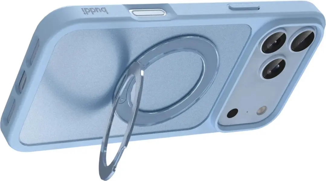 Buddi Frost Hoesje iPhone 17 Pro - Lichtblauw - MagSafe - 360° Standaard