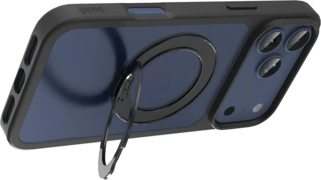Buddi Frost Hoesje iPhone 17 Pro - Mat Zwart - MagSafe - 360° Draaibare Stand