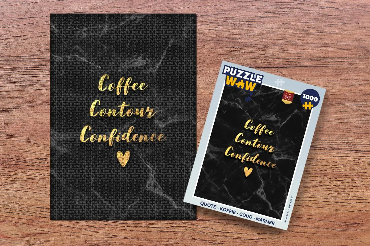PuzzleWow Quote Koffie Legpuzzel 1000 Stuks - Goud Marmer Multicolor