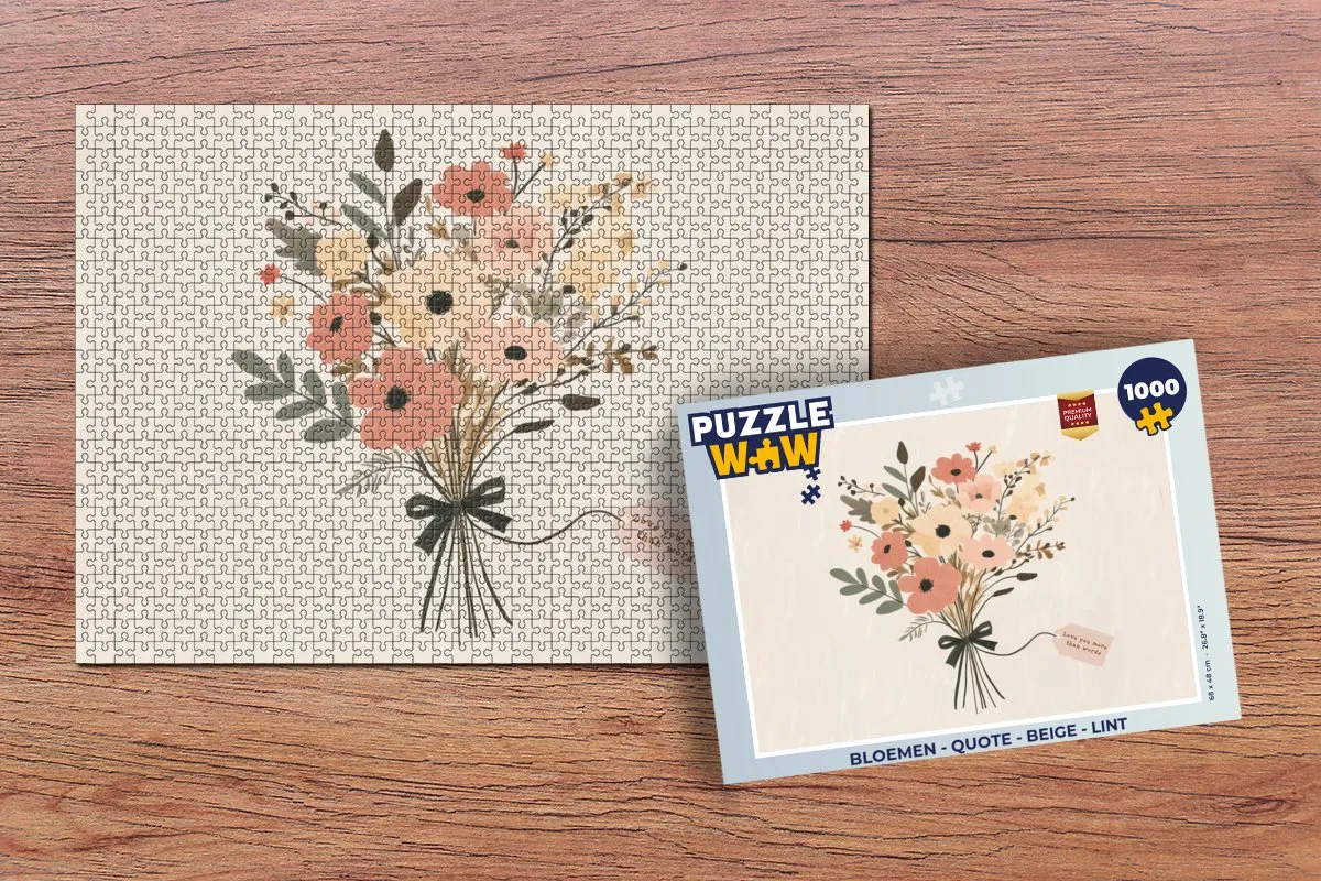 PuzzleWow Bloemen Quote Legpuzzel 1000 Stuks - Beige