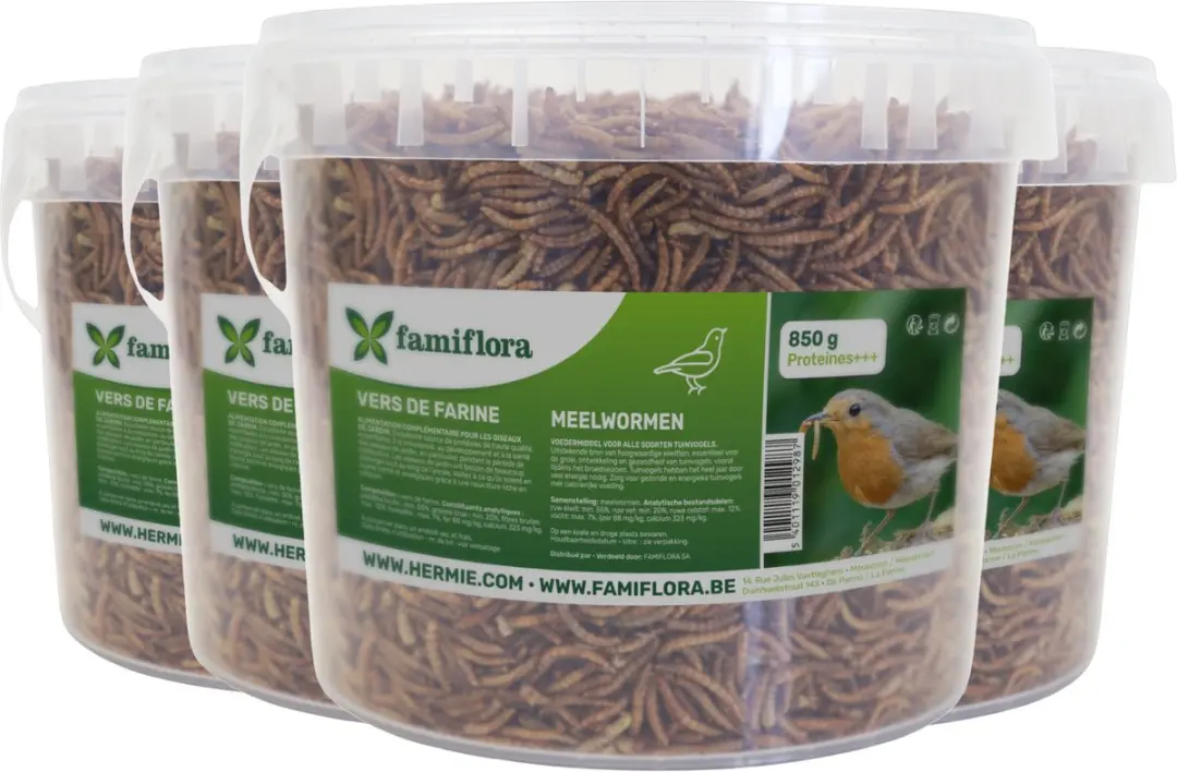 Famiflora gedroogde meelwormen 3,4KG = 4x ± 5L in hersluitbare emmer