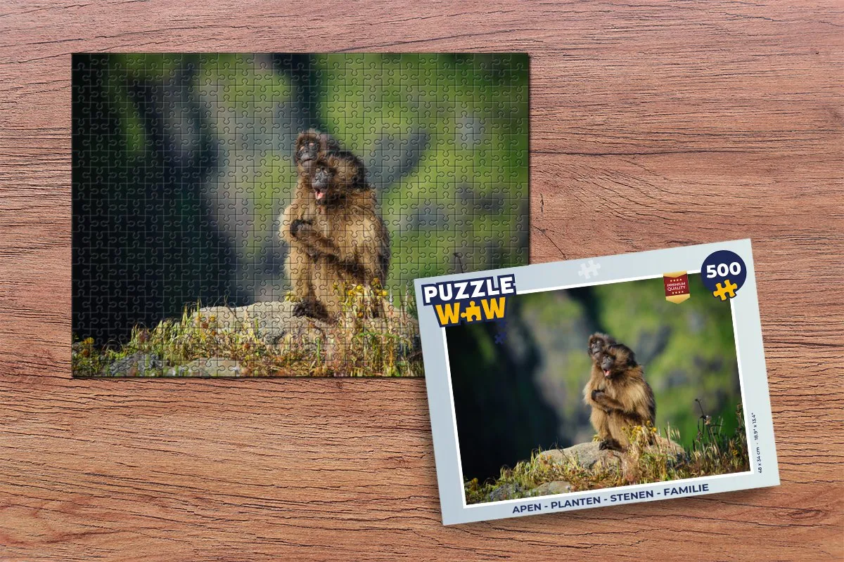 PuzzleWow Apen Familie Legpuzzel 500 Stuks - Multicolor