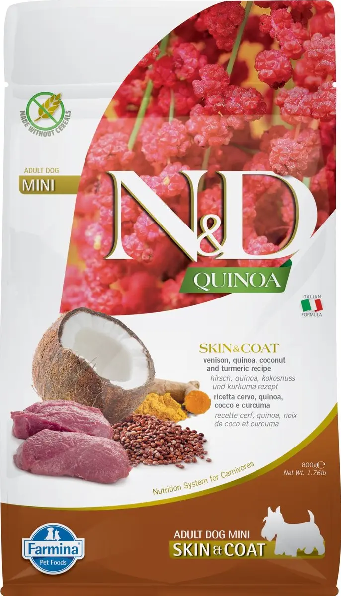 N&D Quinoa Dog Skin & Coat, Venison & Coconut Adult Mini 800 GR