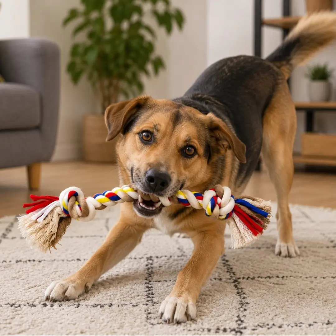 Nobleza Honden Speeltouw Geknoopt - 40cm - Wit/Bruin/Rood - afbeelding 3 van 3