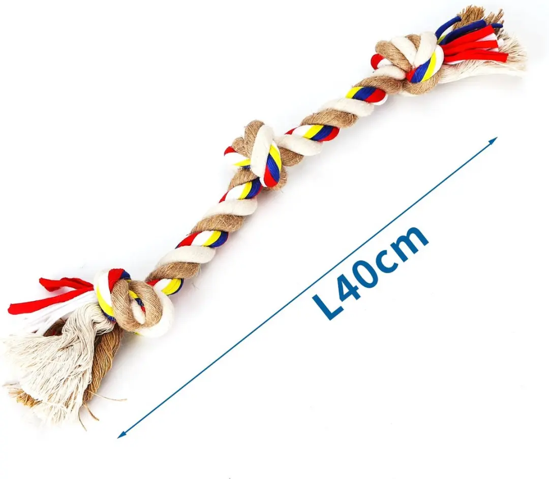 Nobleza Honden Speeltouw Geknoopt - 40cm - Wit/Bruin/Rood - afbeelding 2 van 3