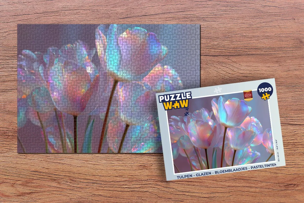 PuzzleWow Tulpen Glazen Legpuzzel 1000 Stuks - Pasteltinten