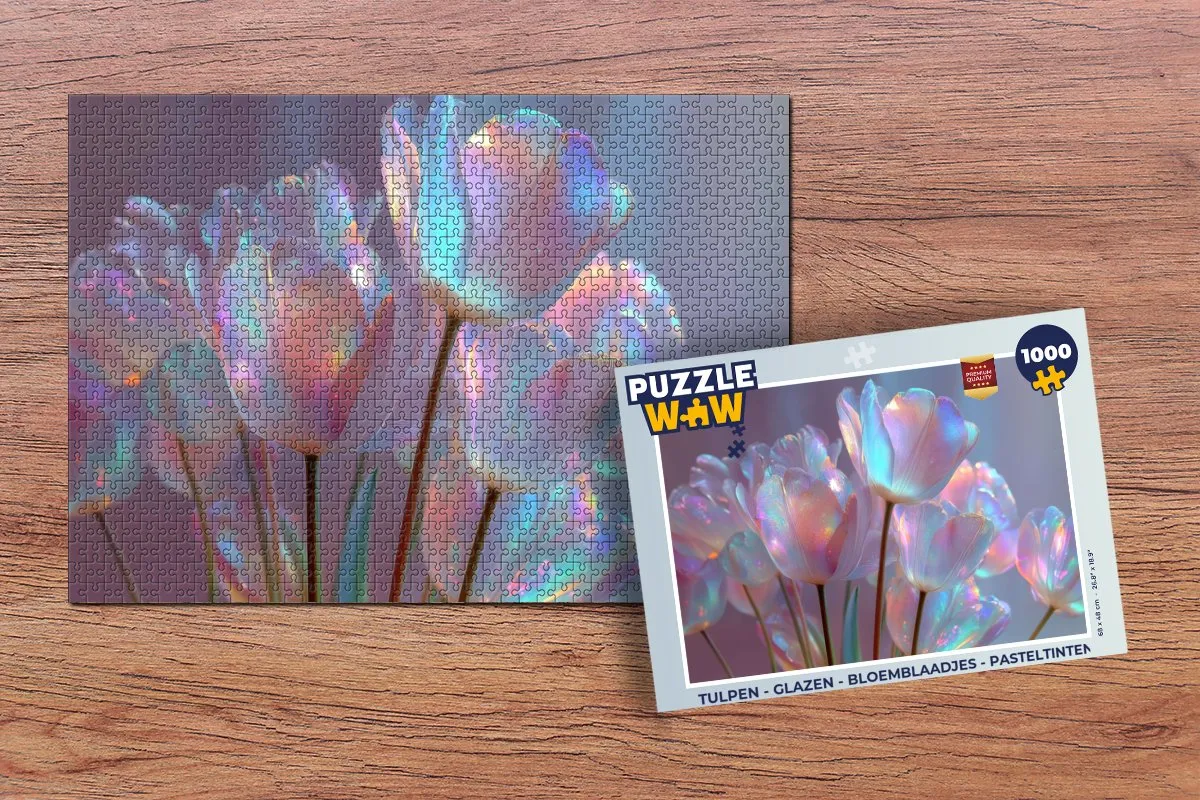 PuzzleWow Tulpen Glazen Legpuzzel 1000 Stuks - Pasteltinten