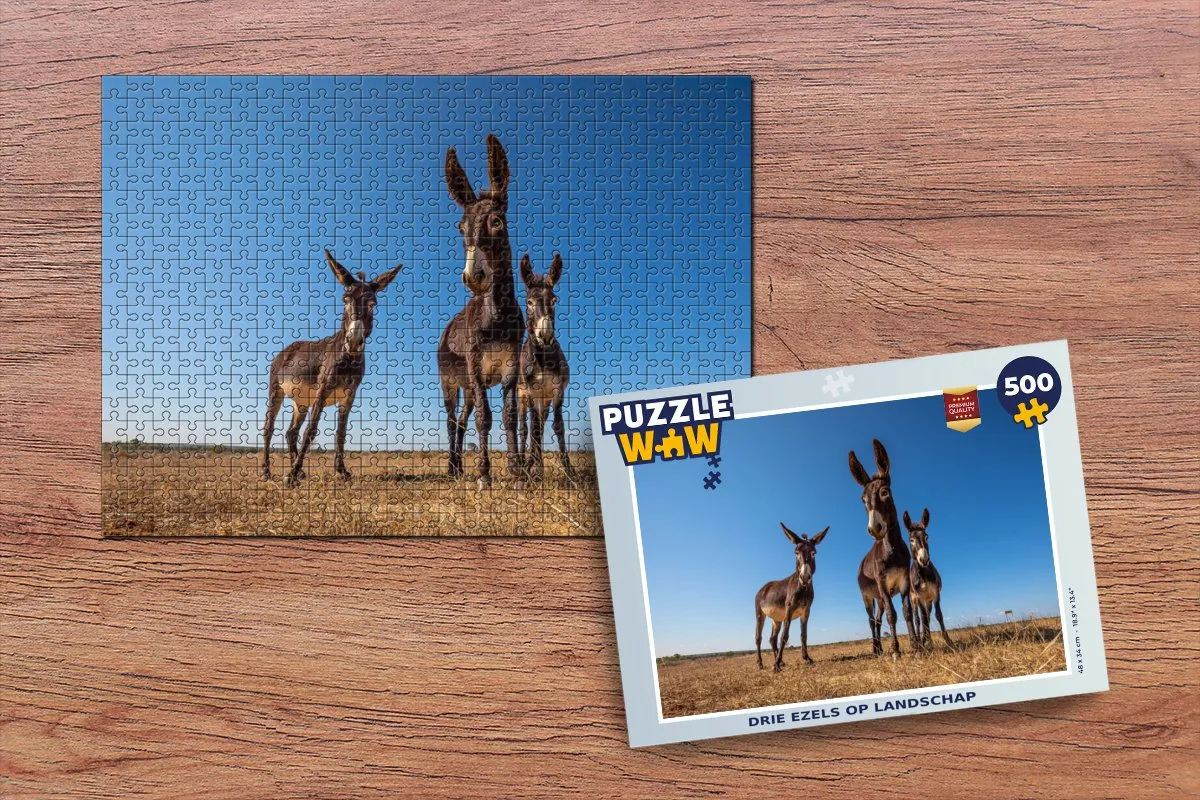 PuzzleWow Legpuzzel Drie Ezels 500 Stuks - Multicolor
