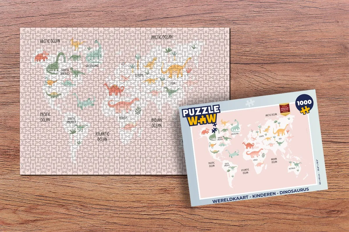 PuzzleWow Wereldkaart Dinosaurus Legpuzzel 1000 Stuks - Multicolor