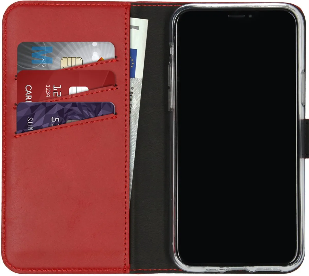 Selencia Hoesje iPhone 11 Pro - Rood Leder - 3 Pasjes