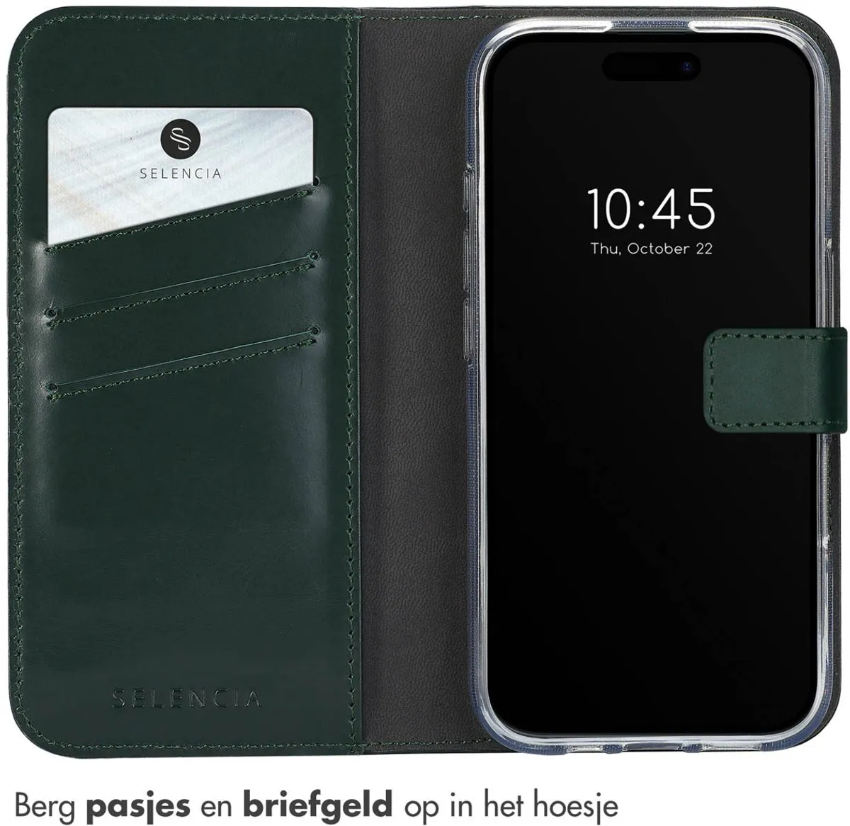 Selencia Hoesje iPhone 16 Bookcase - Groen - 3 Pasjes