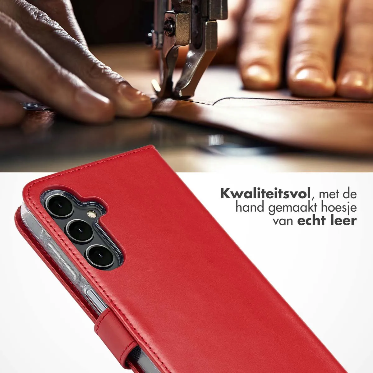 Selencia Hoesje Samsung Galaxy A16 - Echt Lederen Bookcase Rood