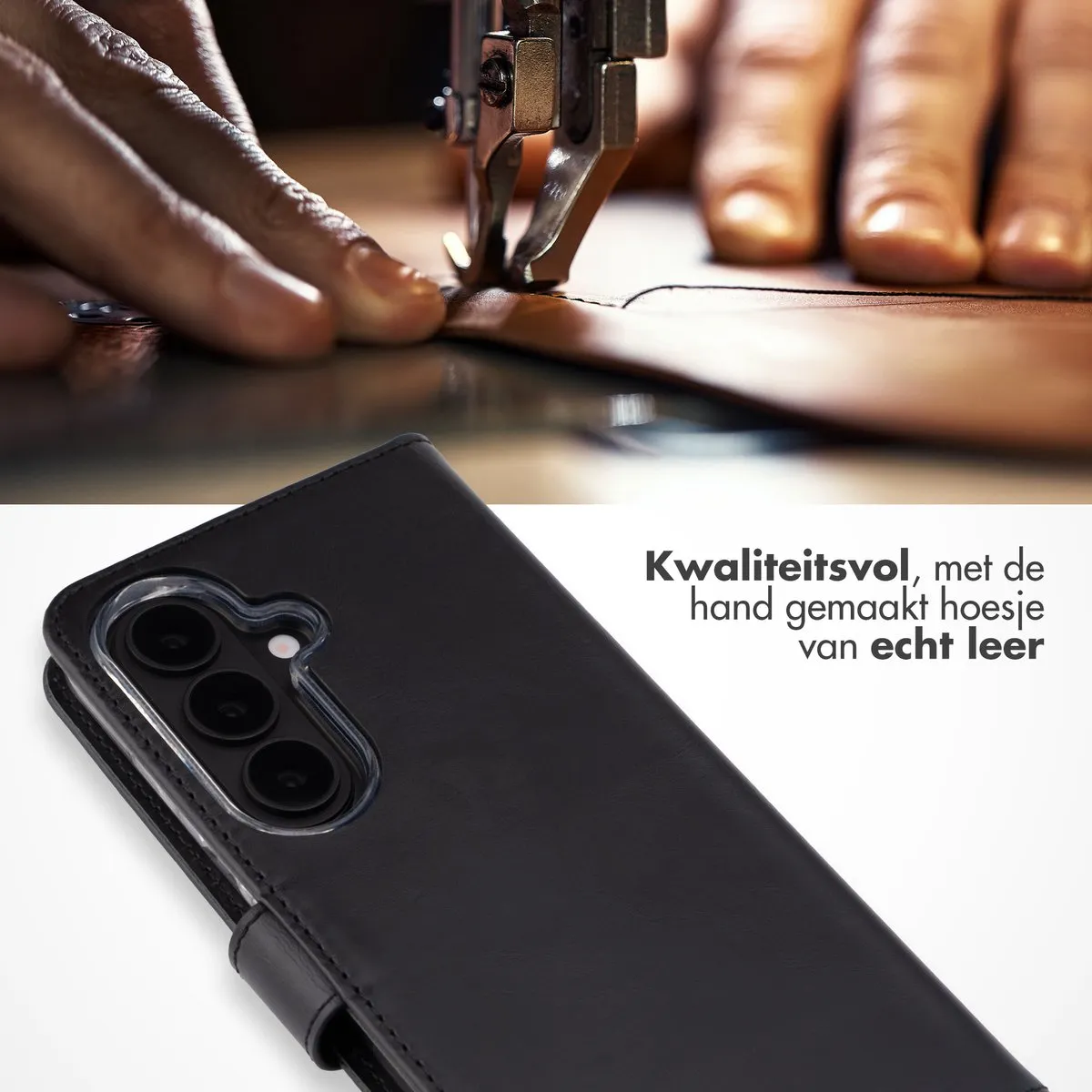 Selencia Hoesje Samsung Galaxy S26 Plus - Echt Lederen Bookcase 3 Stuks - Zwart