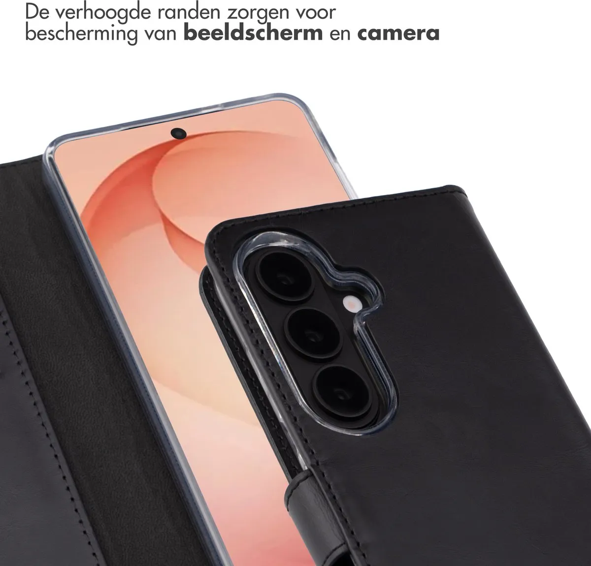 Selencia Hoesje Samsung Galaxy S26 Plus - Echt Lederen Bookcase 3 Stuks - Zwart
