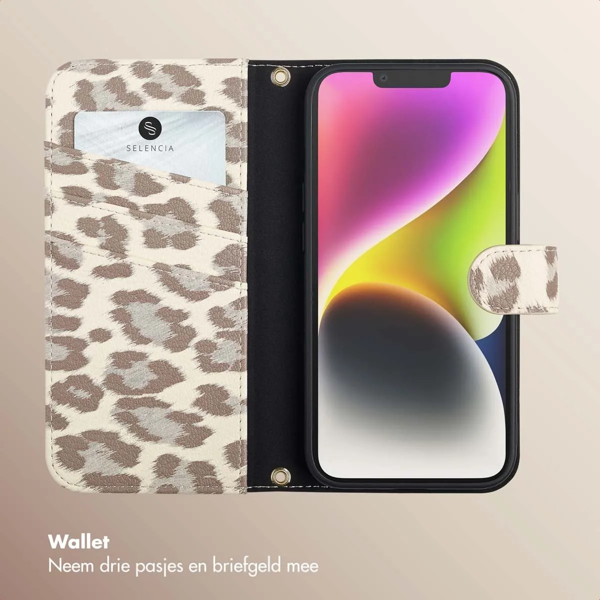 Selencia Hoesje iPhone 13/14 Sabi Bookcase - 3 Pasjes - Beige