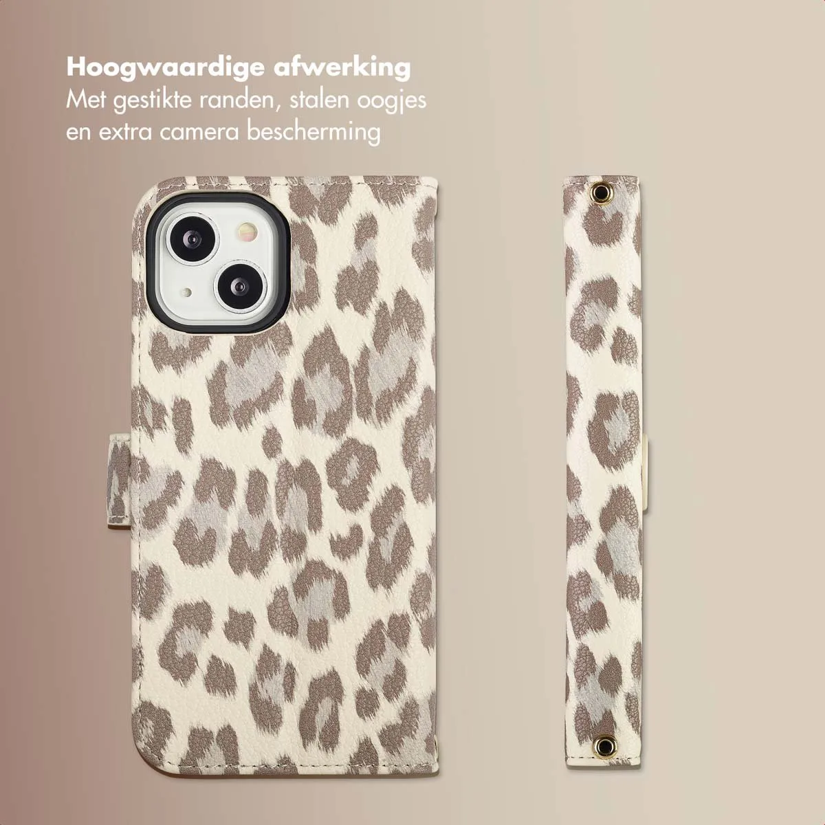 Selencia Hoesje iPhone 13/14 Sabi Bookcase - 3 Pasjes - Beige - afbeelding 6 van 6