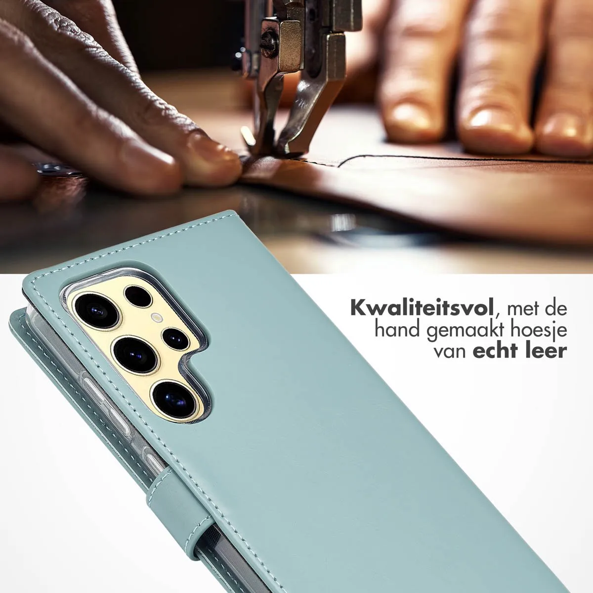 Selencia Hoesje Samsung Galaxy S25 Ultra - Echt Lederen Bookcase Lichtblauw