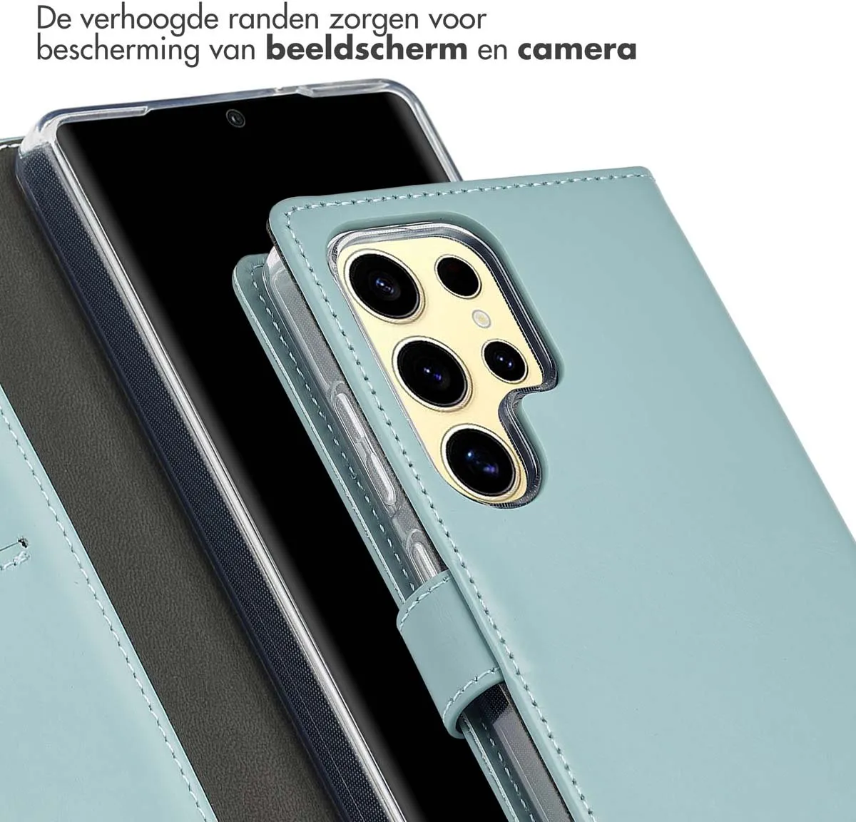 Selencia Hoesje Samsung Galaxy S25 Ultra - Echt Lederen Bookcase Lichtblauw