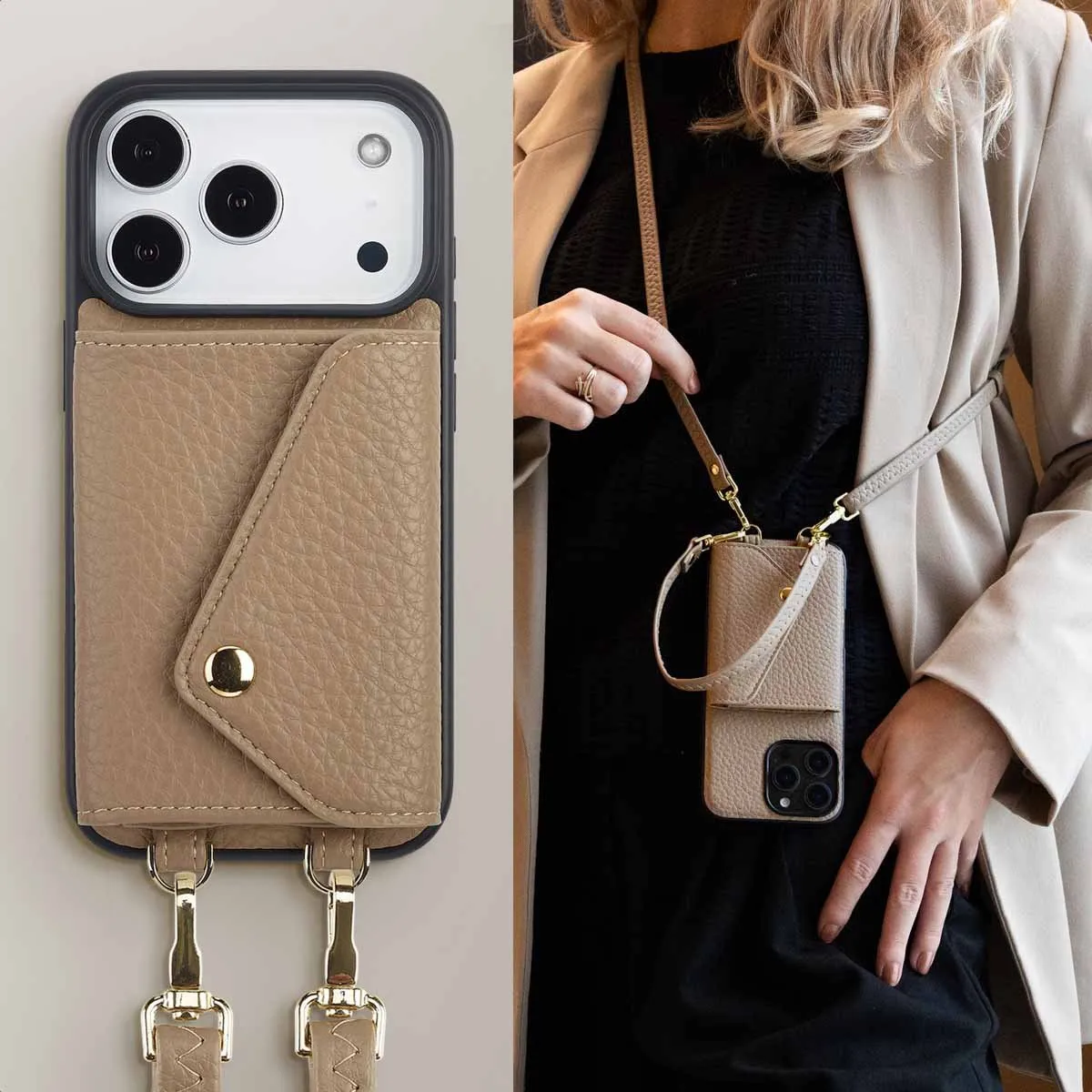 Selencia Koordhoes iPhone 17 Pro - 3 Pasjes - Taupe