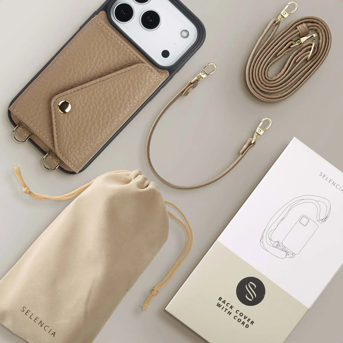 Selencia Koordhoes iPhone 17 Pro - 3 Pasjes - Taupe - afbeelding 6 van 6
