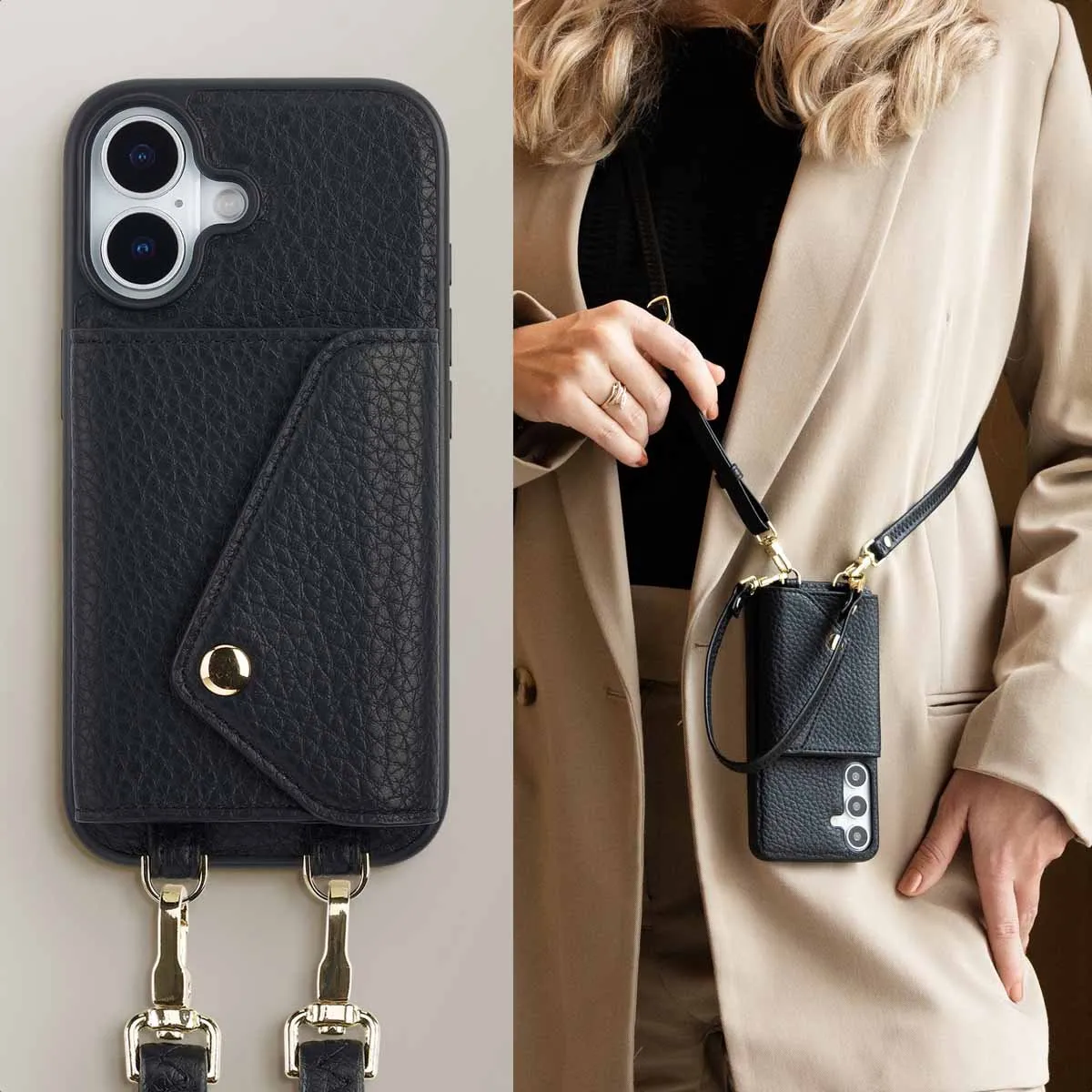 Selencia Hoesje iPhone 17 - Koordhoes met pashouder - Zwart