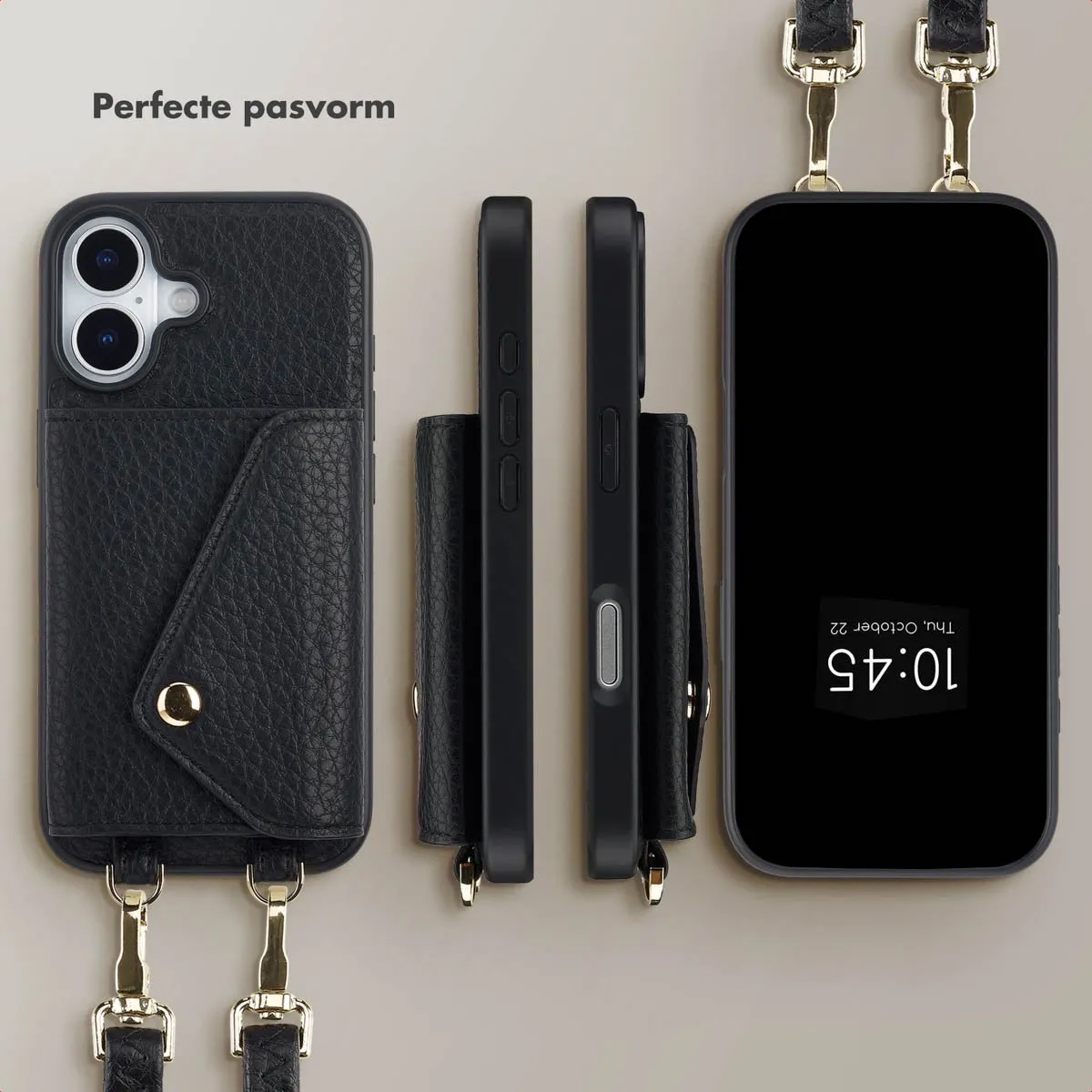Selencia Hoesje iPhone 17 - Koordhoes met pashouder - Zwart - afbeelding 6 van 6