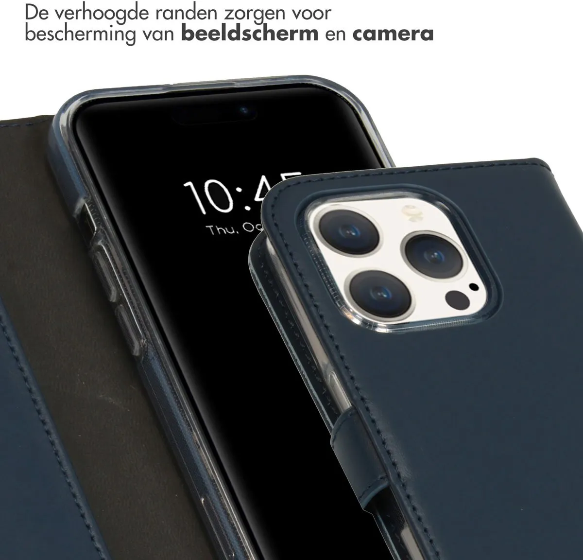 Selencia Hoesje iPhone 15 Pro - Echt Lederen Bookcase - Blauw - 3 Pasjes