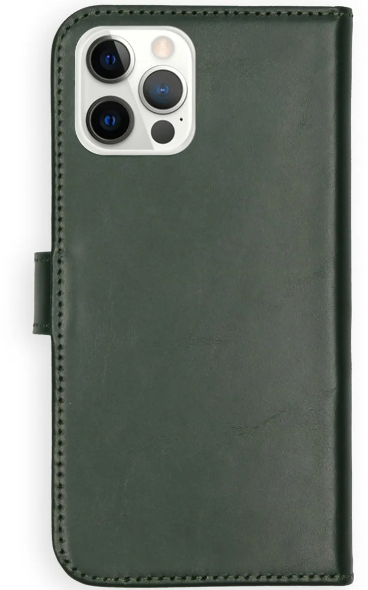 Selencia Hoesje iPhone 12 Pro Groen - Echt Lederen Bookcase - 3 Pasjes