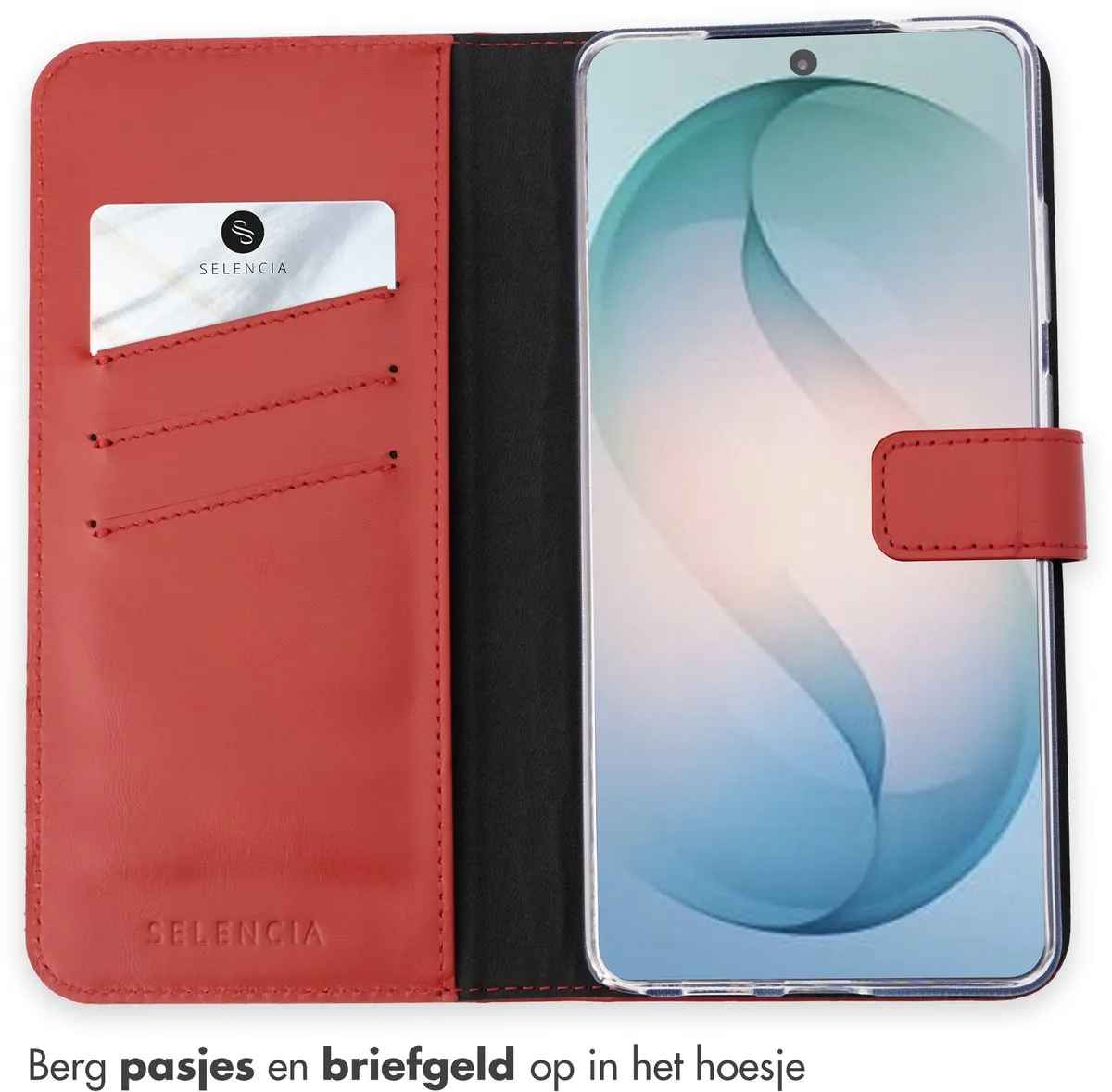 Selencia Hoesje Samsung Galaxy S26 Ultra - Rood Lederen Bookcase - 3 Pasjes
