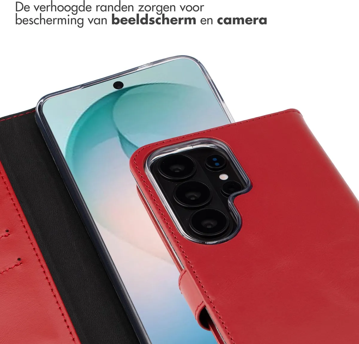 Selencia Hoesje Samsung Galaxy S26 Ultra - Rood Lederen Bookcase - 3 Pasjes