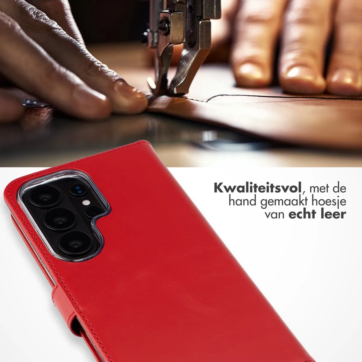 Selencia Hoesje Samsung Galaxy S26 Ultra - Rood Lederen Bookcase - 3 Pasjes