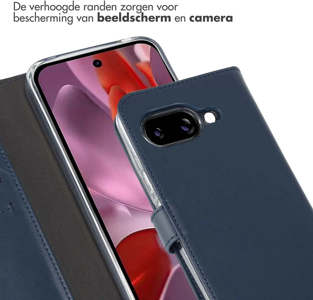 Selencia Hoesje Google Pixel 9a - Echt Lederen Bookcase 3 Stuks - Blauw