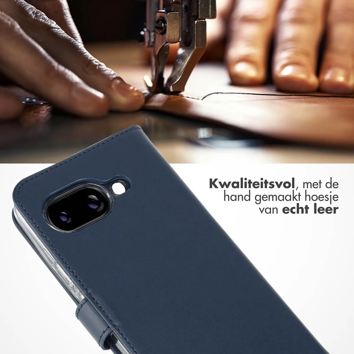 Selencia Hoesje Google Pixel 9a - Echt Lederen Bookcase 3 Stuks - Blauw
