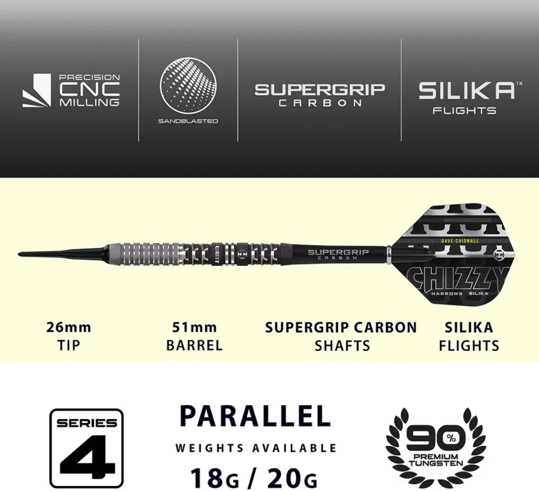 Harrows Dave Chisnall V4 90% Soft Tip Darts - 3 Stuks - afbeelding 2 van 5