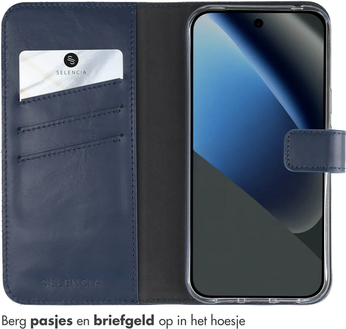 Selencia Hoesje Google Pixel 10a - Donkerblauw Lederen Bookcase