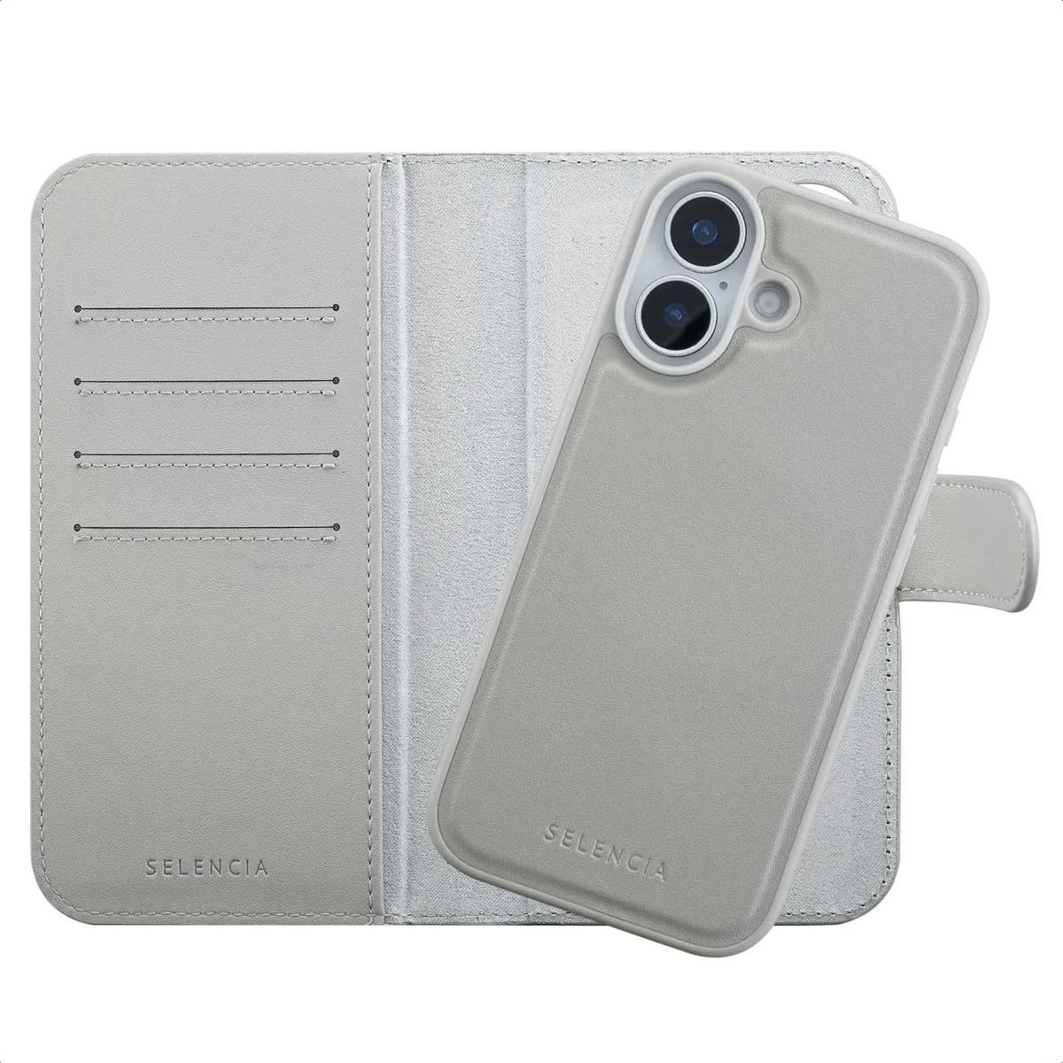 Selencia Hoesje iPhone 17 Grijs - MagSafe Bookcase 6 Pasjes