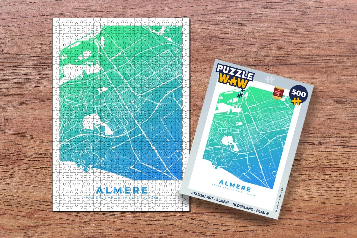 PuzzleWow Stadskaart Almere Nederland Legpuzzel 500 Stuks - Multicolor