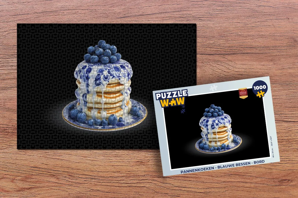 PuzzleWow Pannenkoeken Puzzel 1000 Stuks - Delftsblauw