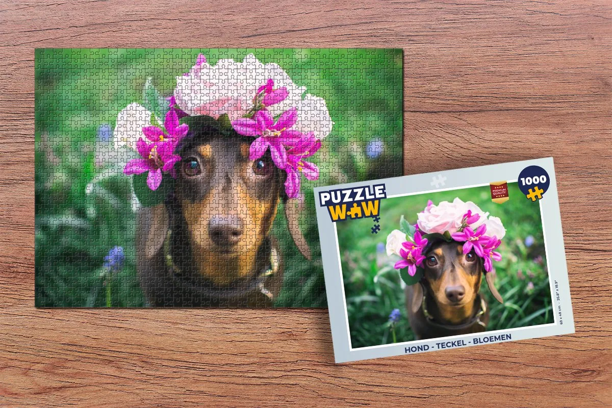PuzzleWow Teckel Bloemen Legpuzzel 1000 Stuks - Multicolor