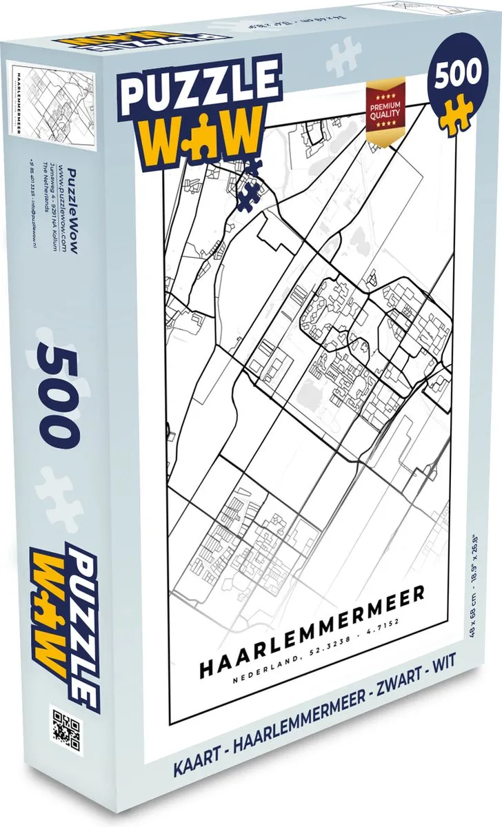PuzzleWow Kaart Haarlemmermeer Legpuzzel 500 Stuks