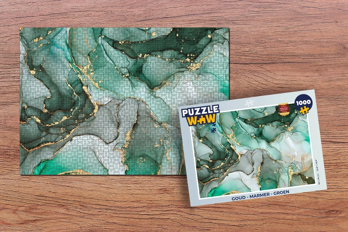 PuzzleWow Legpuzzel 1000 Stuks - Marmerprint Groen/Grijs